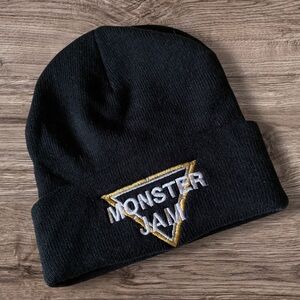Monster Jam Embroidery Logo Black Knit Beanie EUC